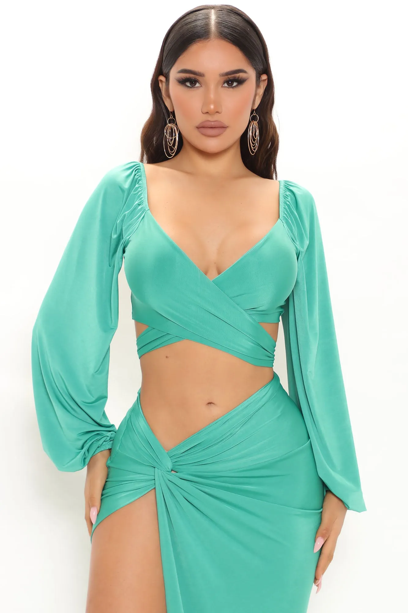 All The Attention Maxi Skirt Set - Emerald