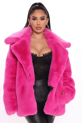 Arrive In Luxury Faux Fur Jacket - Fuchsia
