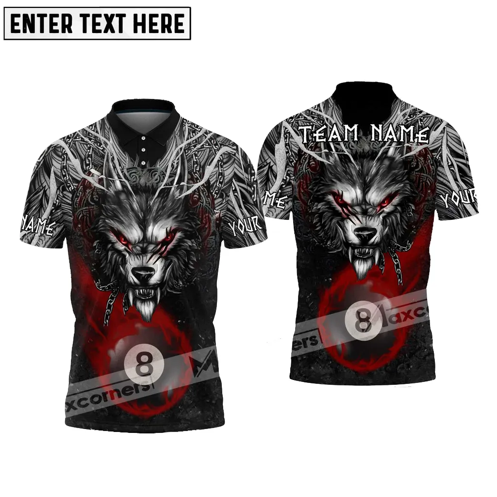 Billiards Wolf Ball 8 Flame Multicolor Options Personalized Name, Team Name 3D Polo Shirt
