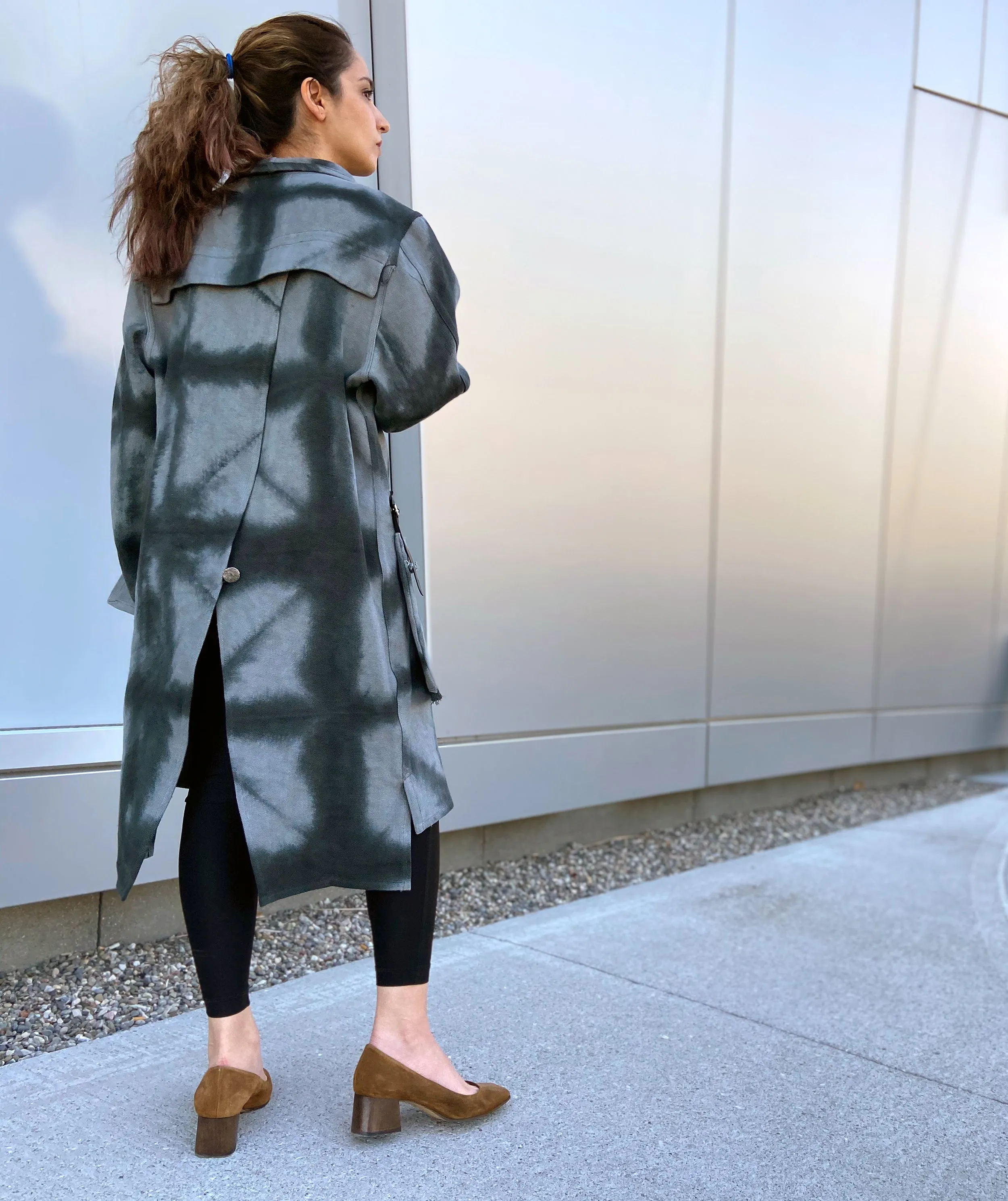 Black Itajime Linen Jacket With External Pocket