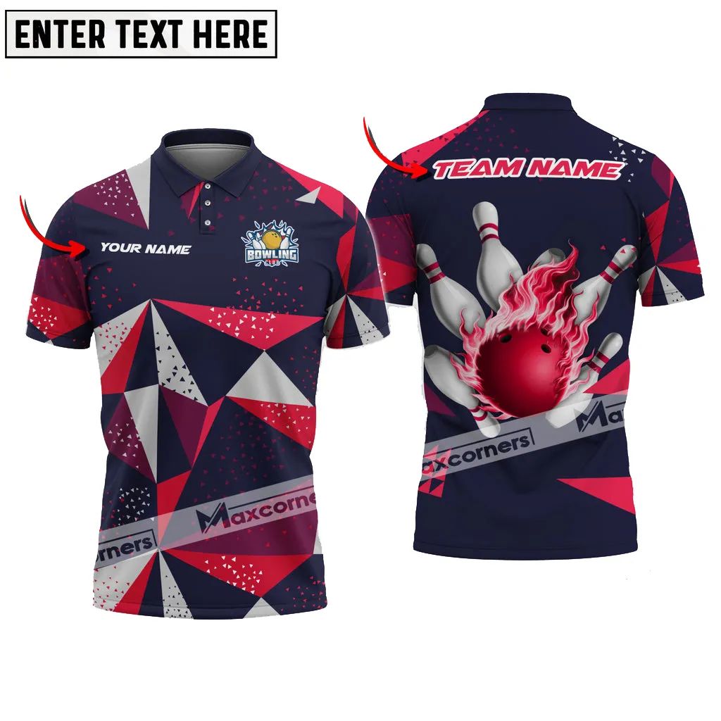 Bowling and Pins Flame Pool Event Jersey Multicolor Option Customized Name Team Name 3D Polo Shirt
