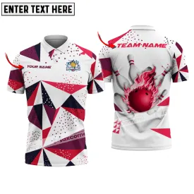 Bowling and Pins Flame Pool Event Jersey Multicolor Option Customized Name Team Name 3D Polo Shirt