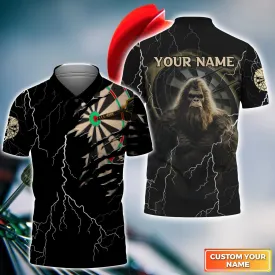 Bullseye Dartboard Personalized Name 3D Bigfoot And Darts Polo Shirt For Dart Player