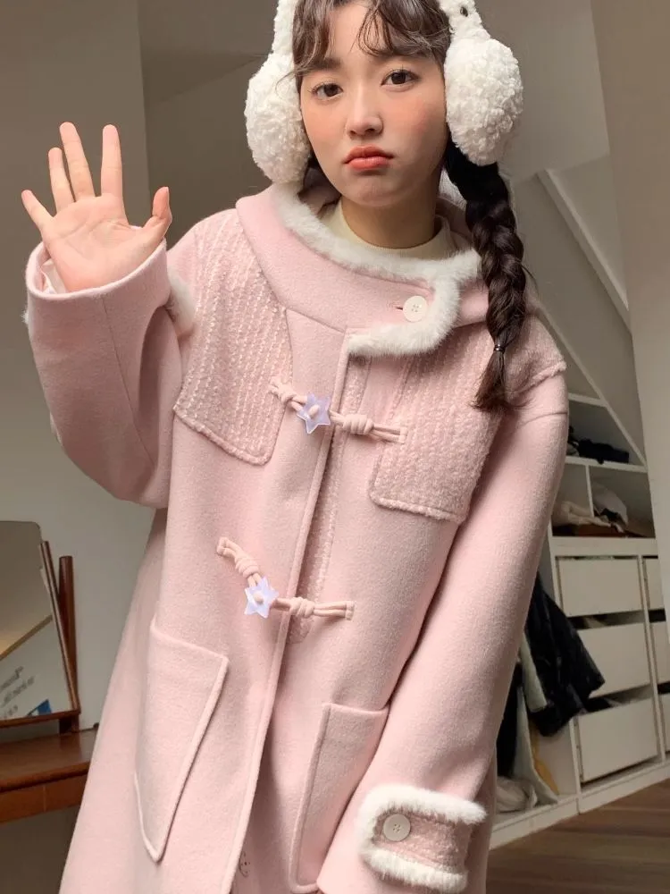 Cow horn button girl tweed coat【s0000005881】