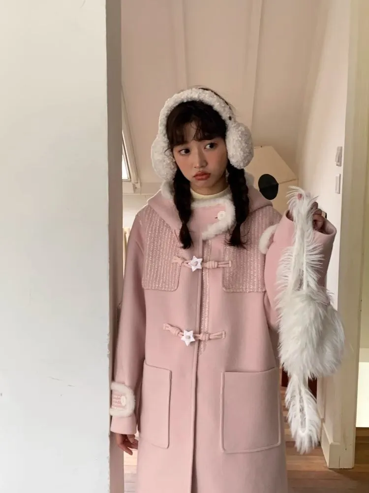 Cow horn button girl tweed coat【s0000005881】