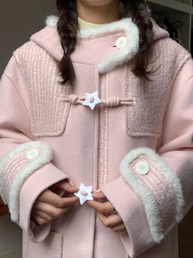 Cow horn button girl tweed coat【s0000005881】