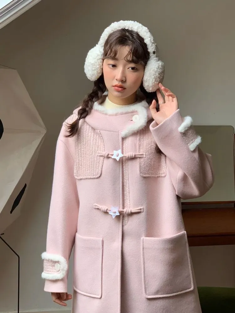 Cow horn button girl tweed coat【s0000005881】