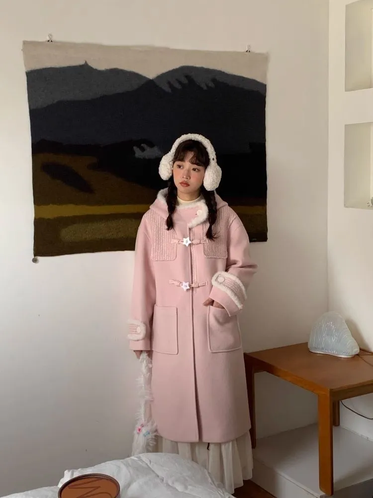 Cow horn button girl tweed coat【s0000005881】
