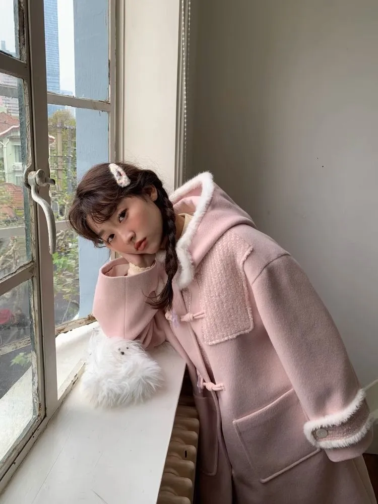 Cow horn button girl tweed coat【s0000005881】