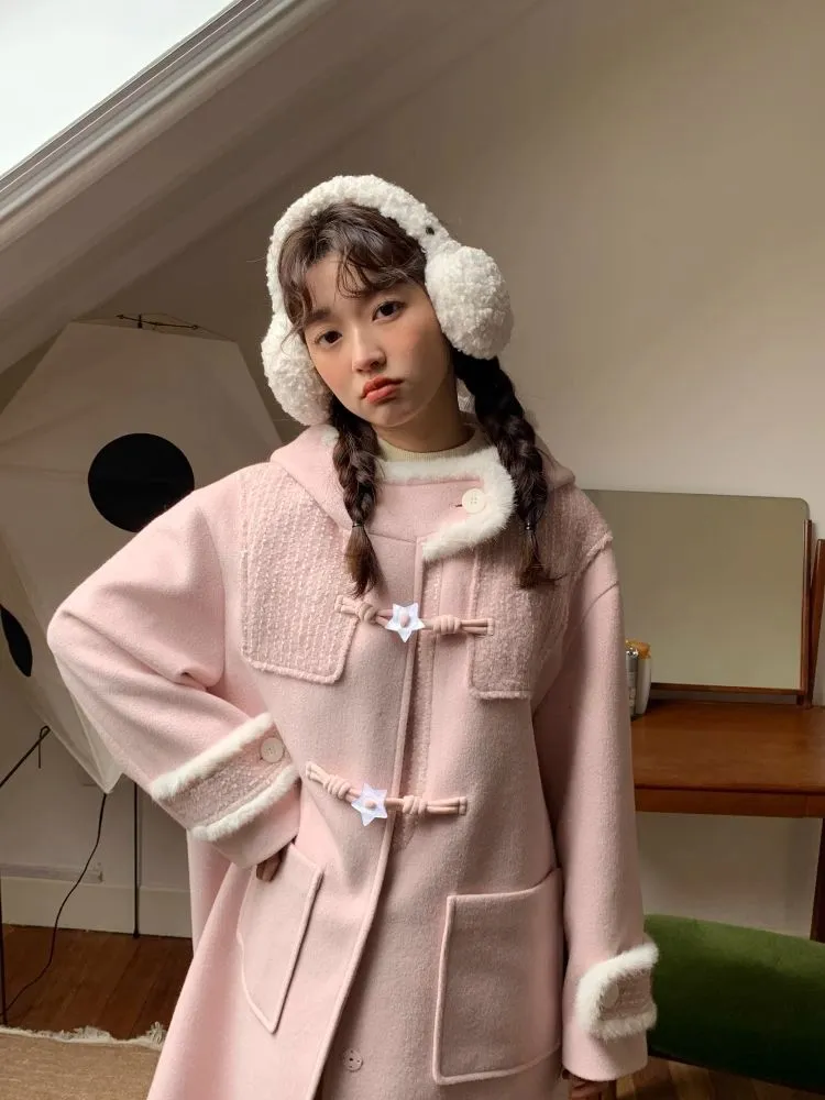 Cow horn button girl tweed coat【s0000005881】