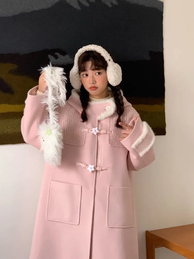 Cow horn button girl tweed coat【s0000005881】