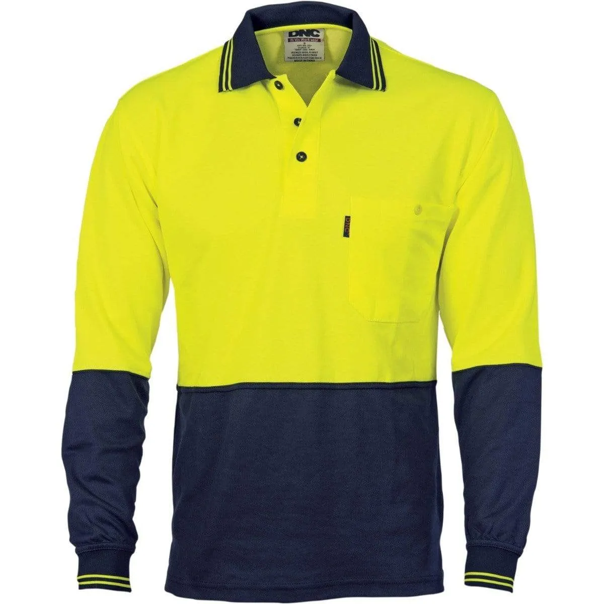 Dnc Workwear Cotton Back Hi-vis Two-tone Fluoro Long Sleeve Polo - 3816