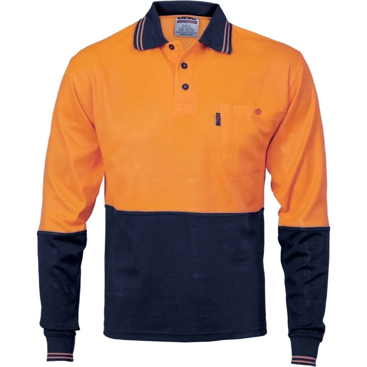 Dnc Workwear Cotton Back Hi-vis Two-tone Fluoro Long Sleeve Polo - 3816