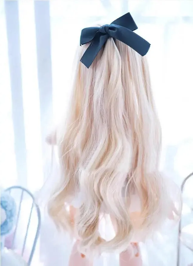 Handmade BJD/SD Doll Accessory – Black, White, Pink Bow Braid Wig for 1/3 Scale Dolls | Stylish Custom Wig