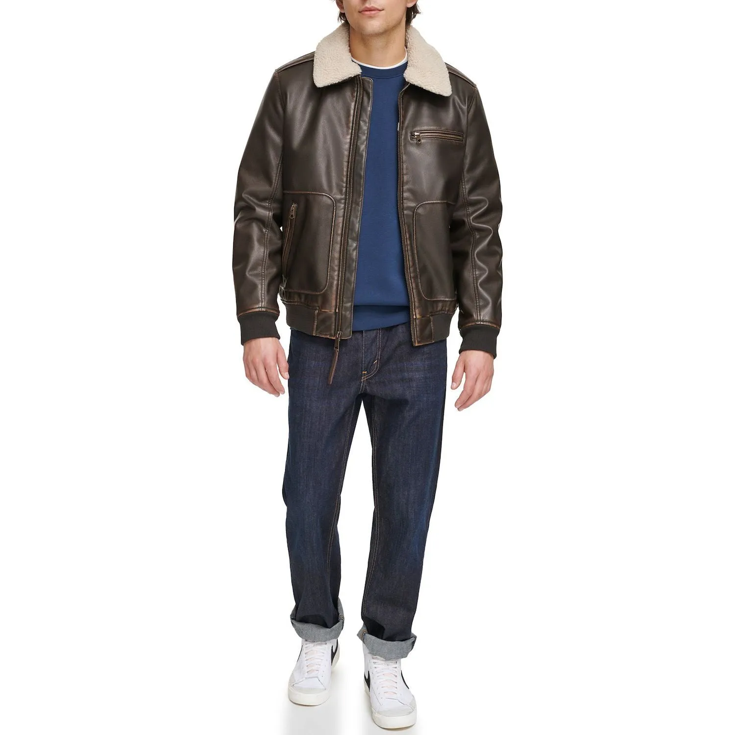 Levi's Men's Faux Leather Bomber Jacket, Dark Brown