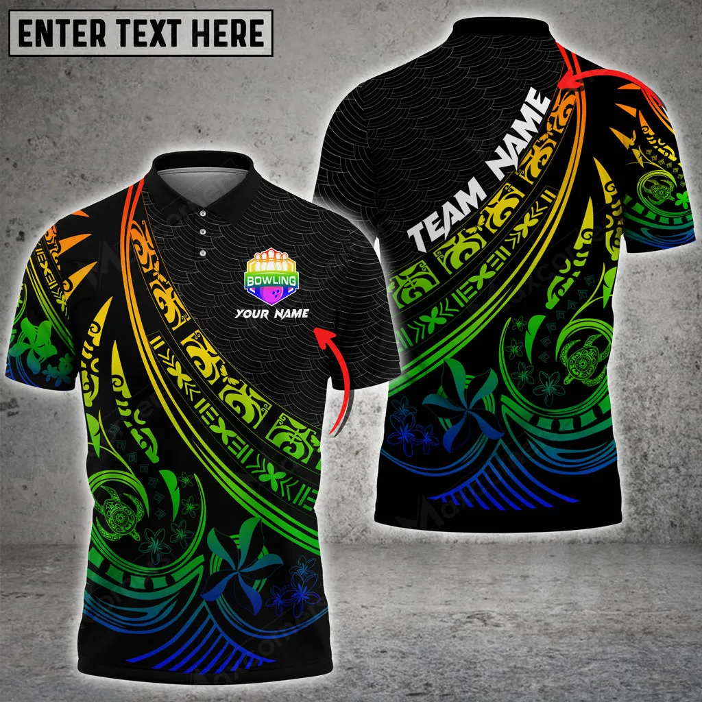 Polynesian Pattern Bowling And Pins Multicolor Option Customized Name 3D Polo Shirt, Bowling Polo Shirt