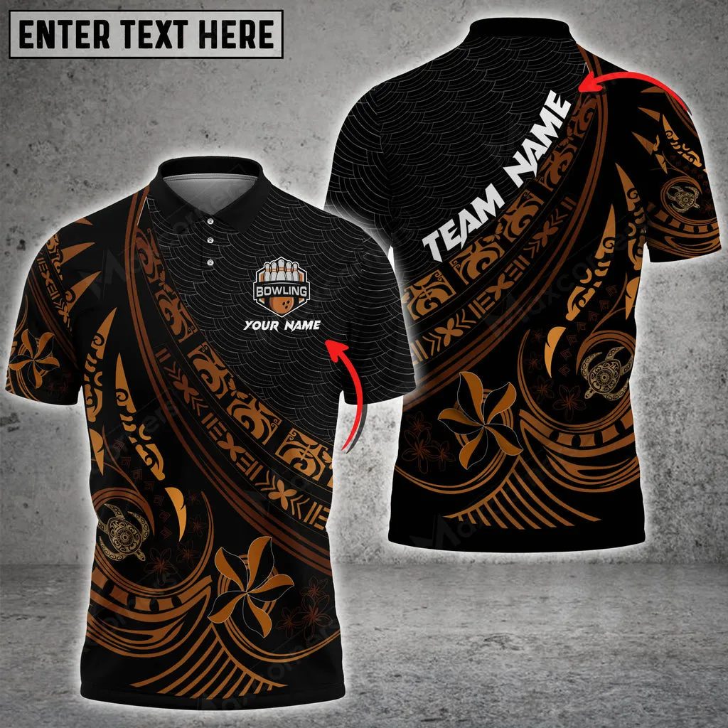 Polynesian Pattern Bowling And Pins Multicolor Option Customized Name 3D Polo Shirt, Bowling Polo Shirt