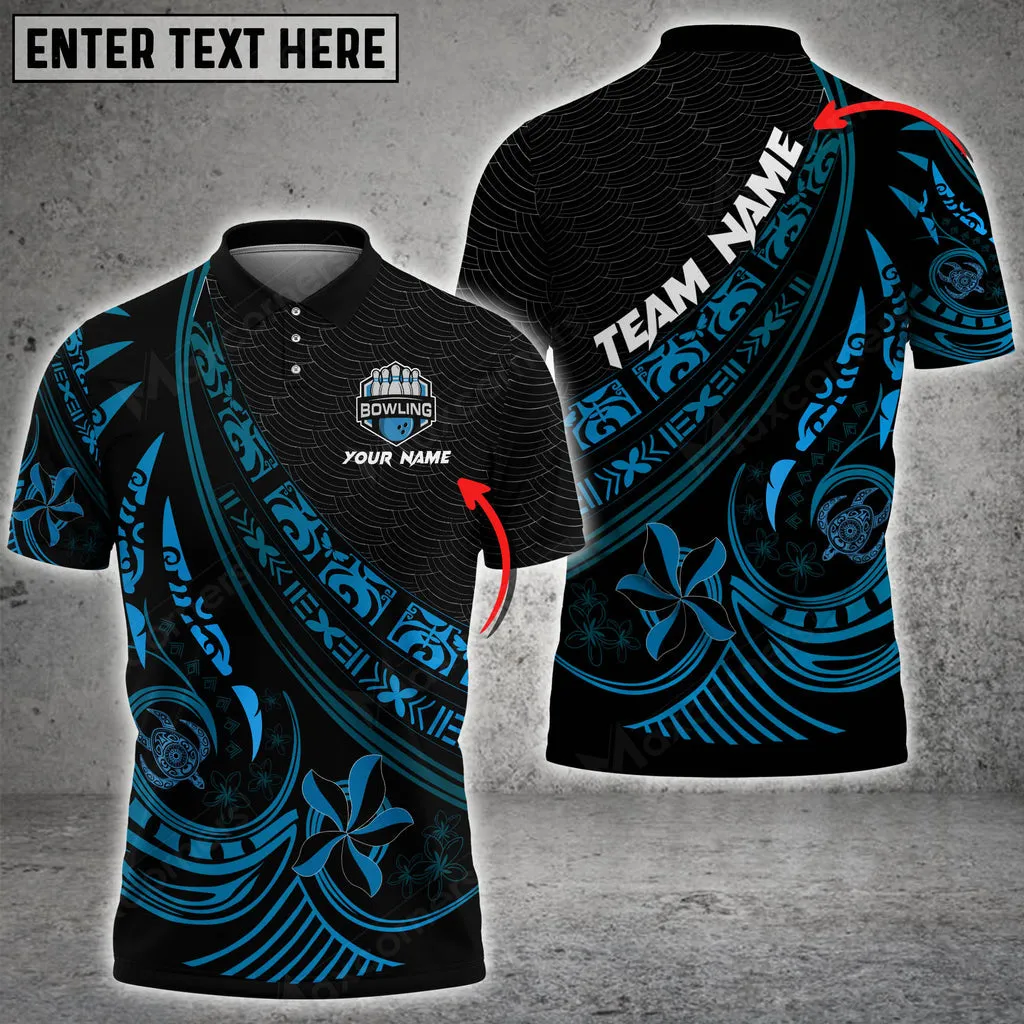 Polynesian Pattern Bowling And Pins Multicolor Option Customized Name 3D Polo Shirt, Bowling Polo Shirt