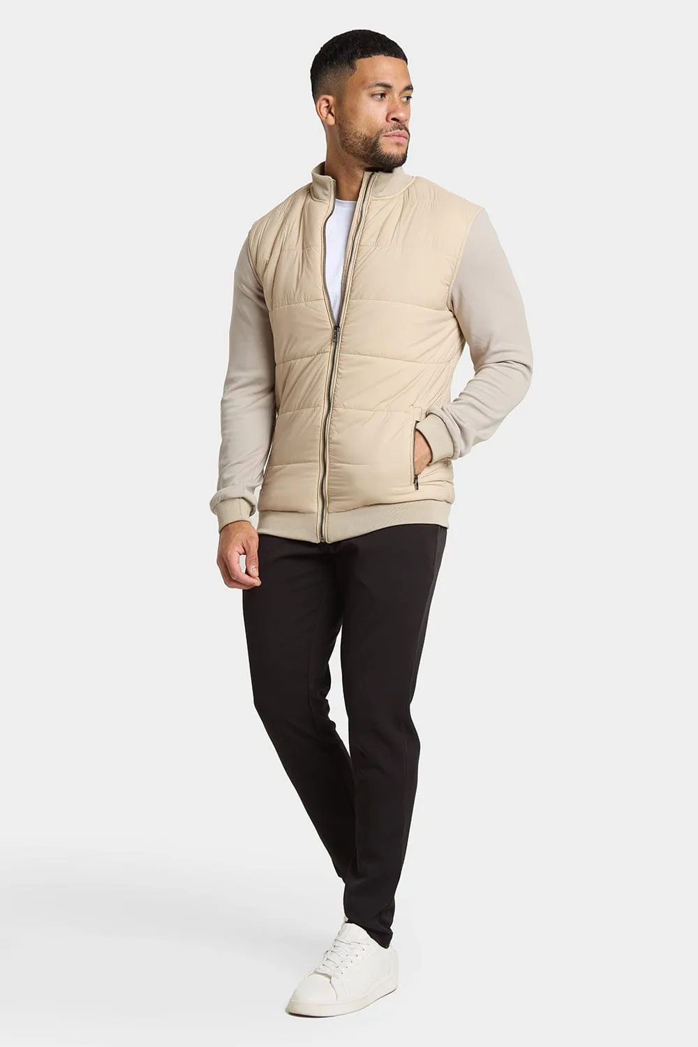 Quilted Hybrid Jacket in Stone