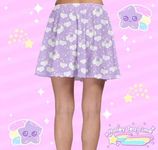 Shooting Star Clouds Purple Skater Skirt [Made To Order]
