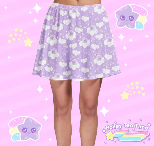 Shooting Star Clouds Purple Skater Skirt [Made To Order]