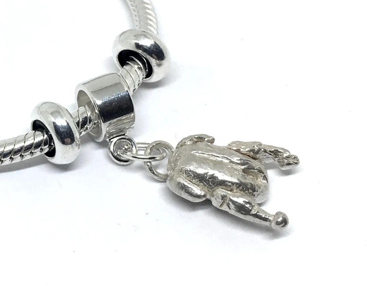 Sterling Silver Duck European Style Charm Bracelet with Snake Chain