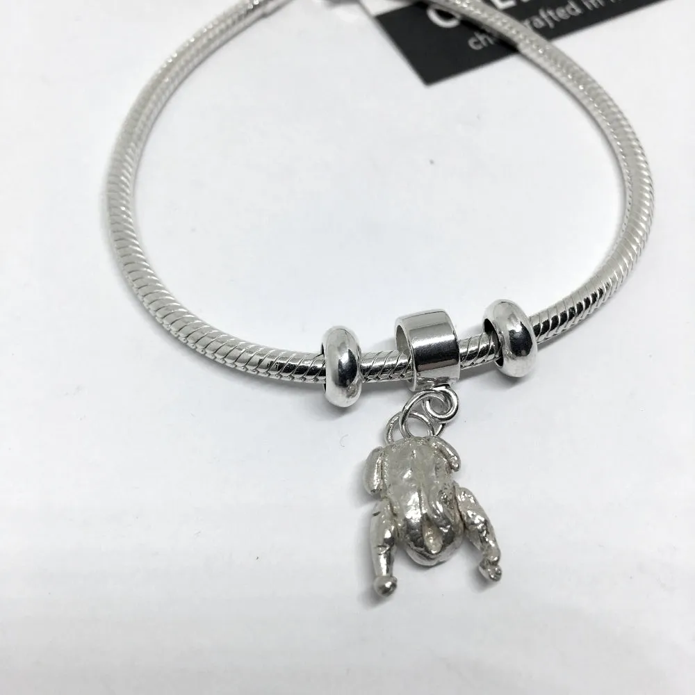 Sterling Silver Duck European Style Charm Bracelet with Snake Chain